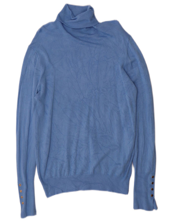 Zara Dame Roll Neck Jumper Sweater UK 14 Large Blue Viscose