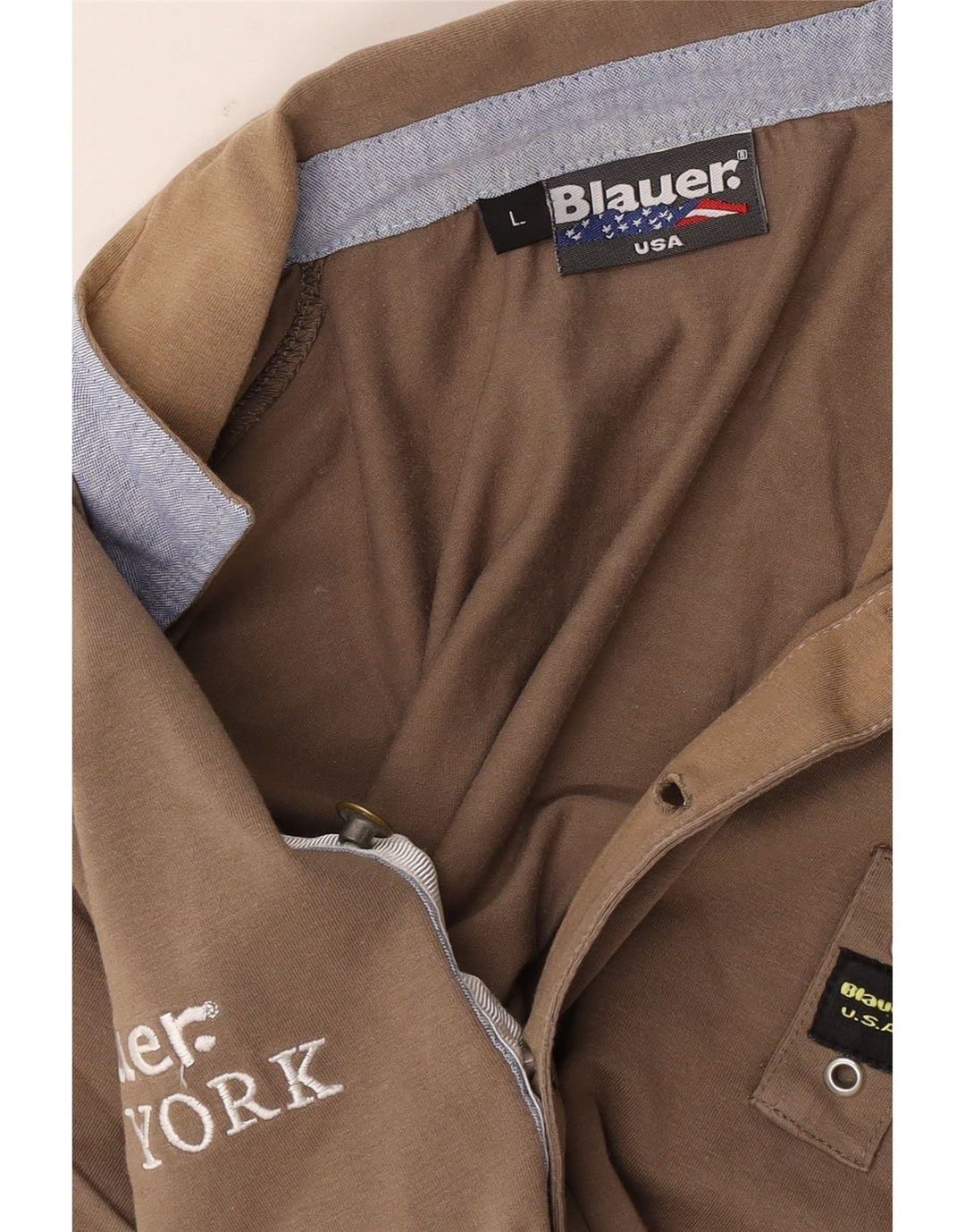 Blauer grafisk poloshirt til mænd, stor brun