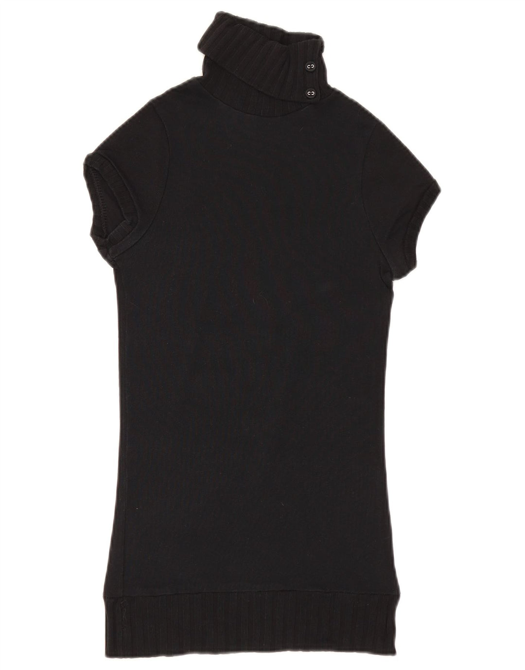 Zara Dame Kortærmet Button Neck Jumper Sweater UK 8 Small Black