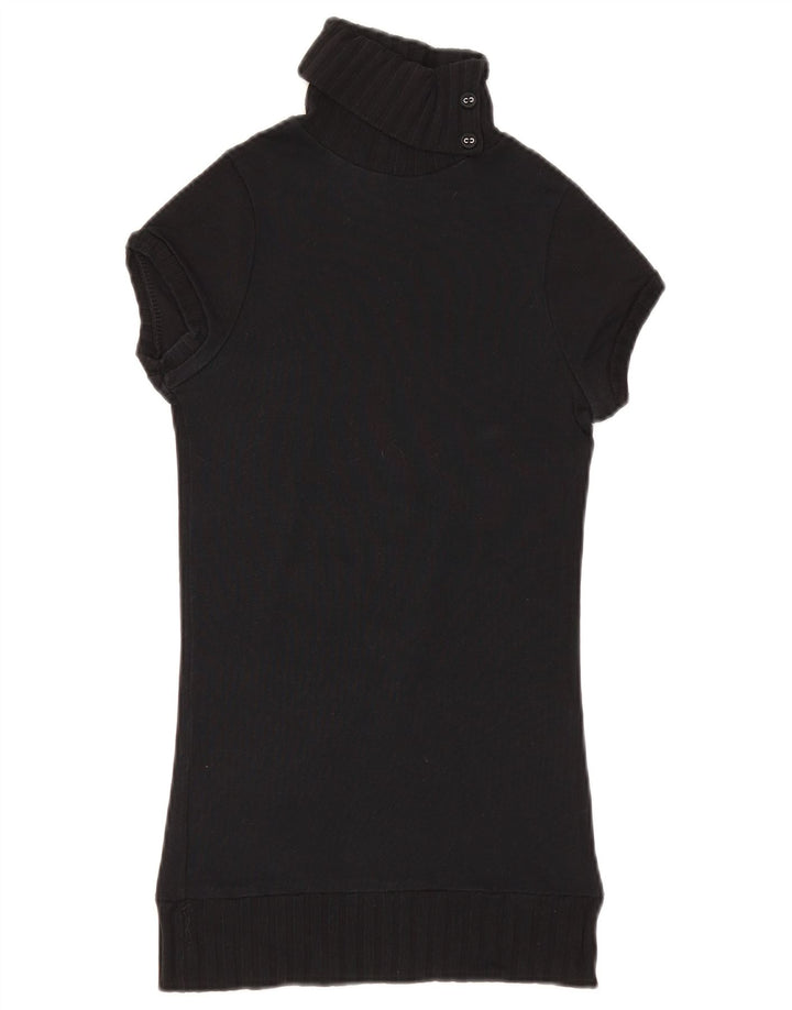 Zara Dame Kortærmet Button Neck Jumper Sweater UK 8 Small Black