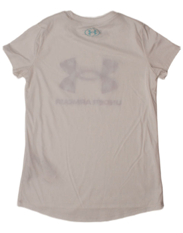 UNDER ARMOUR Girls Heat Gear Graphic T-Shirt Top 9-10 Years Medium White