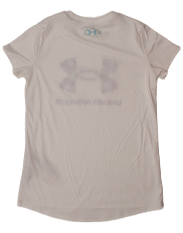 UNDER ARMOUR Girls Heat Gear Grafisk T-shirt Top 9-10 år Medium Hvid