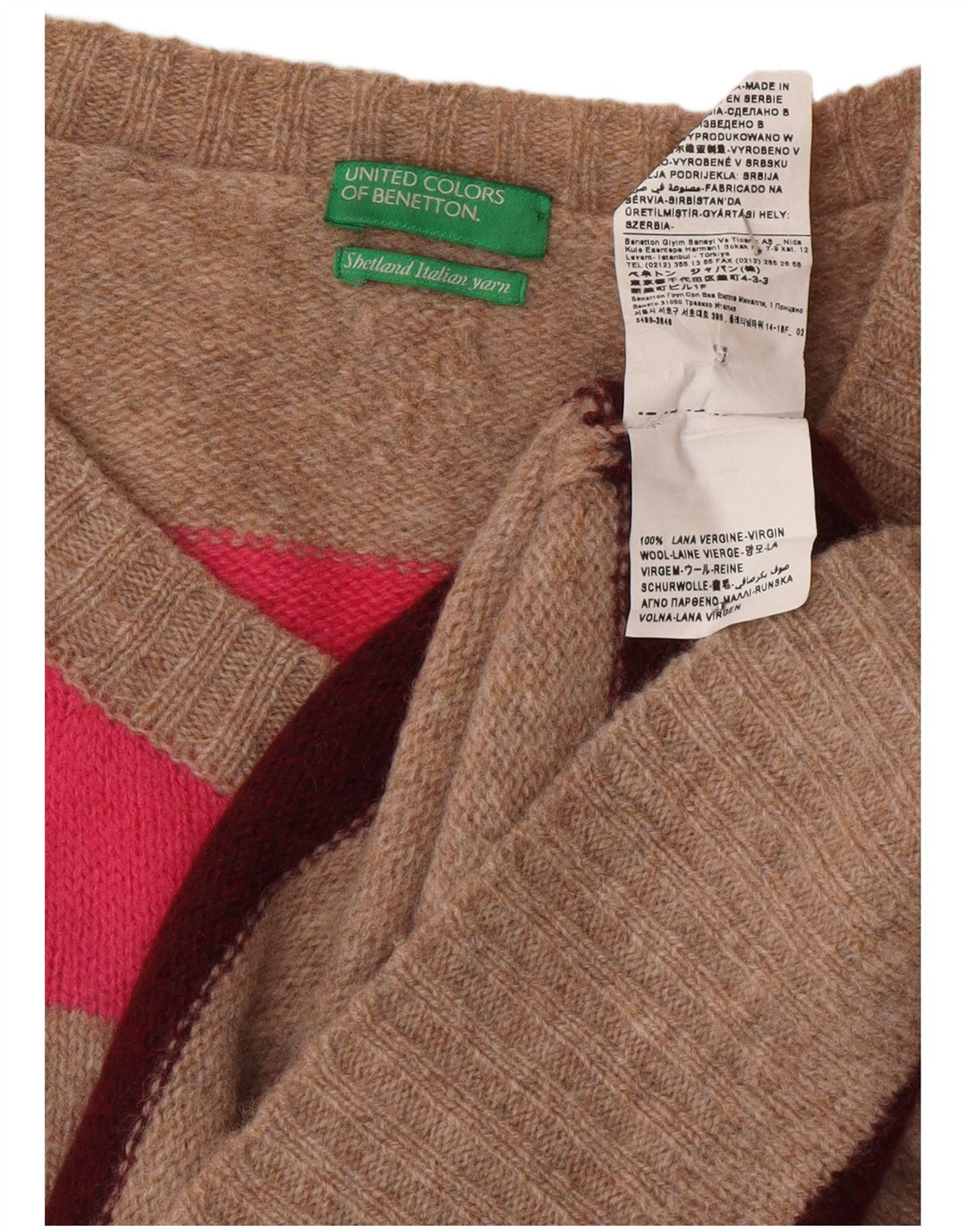 Benetton Dame Cardigan Sweater UK 16 Stor Grå Stribet Uld