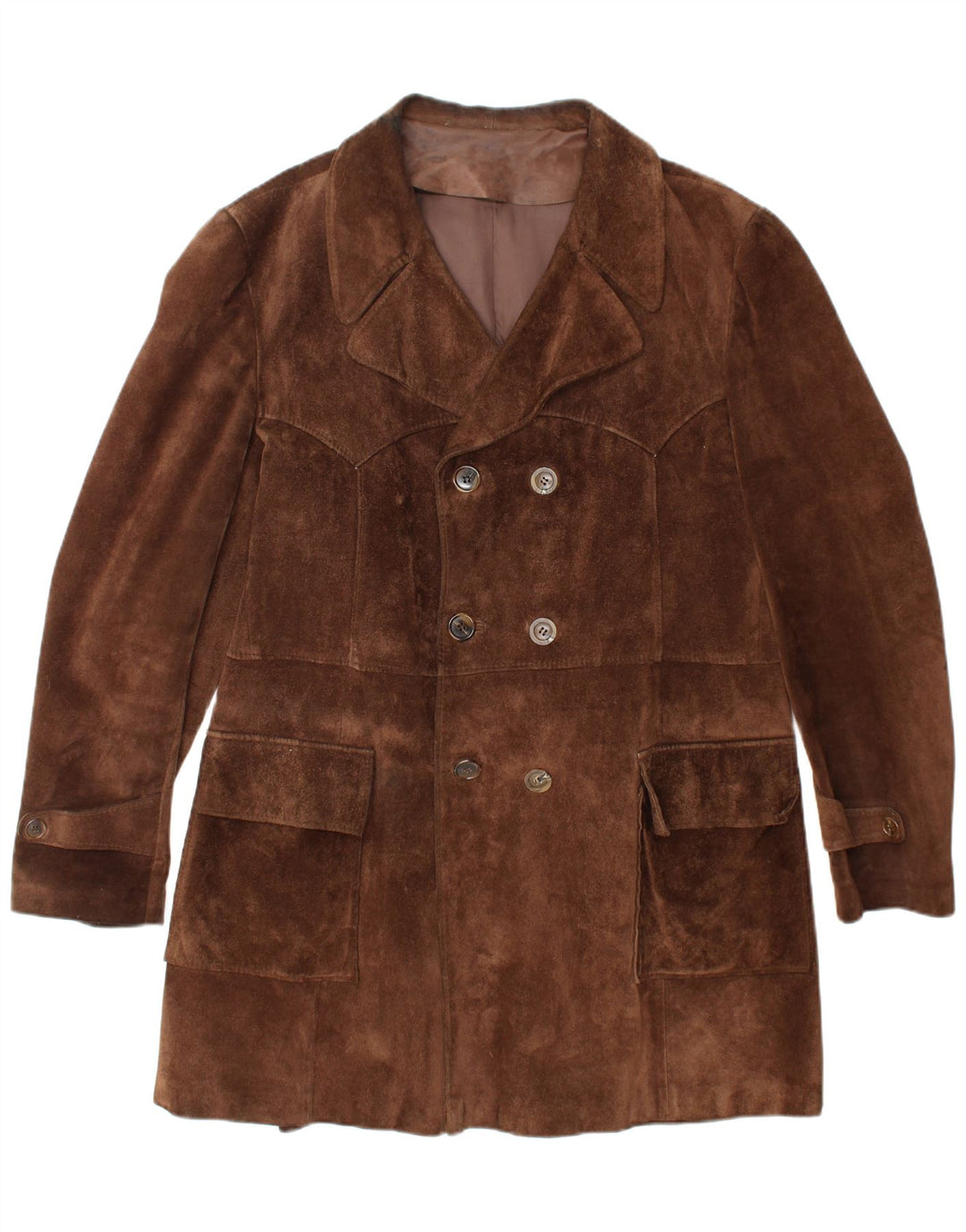 VINTAGE Herre Ruskind Dobbeltradet Frakke UK 40 Stor Brun