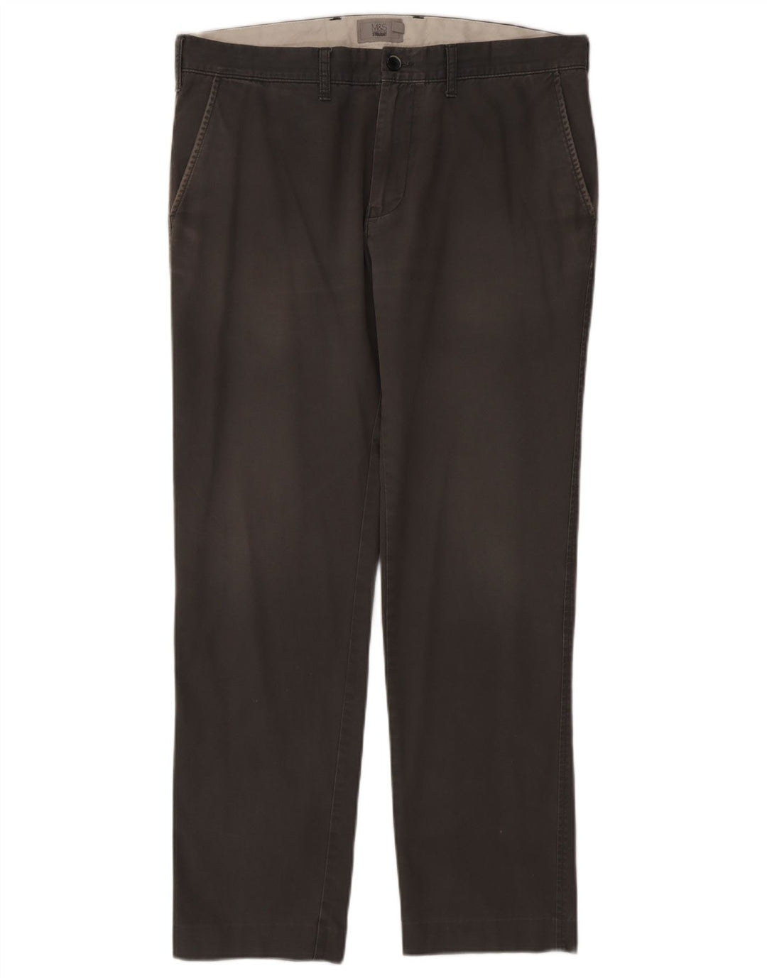 Marks & Spencer Straight Chino-bukser til mænd W36 L30 Grå bomuld