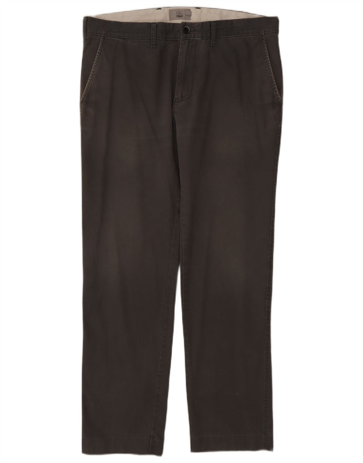 Marks & Spencer Straight Chino-bukser til mænd W36 L30 Grå bomuld