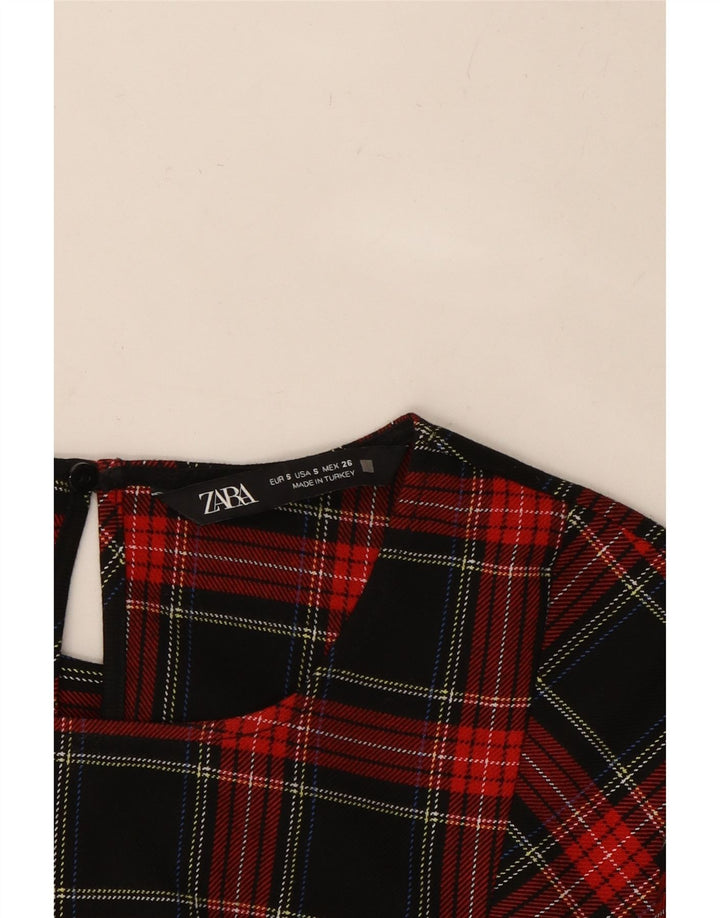 ZARA Womens Crop Long Sleeve Blouse Top UK 10 Small Black Check