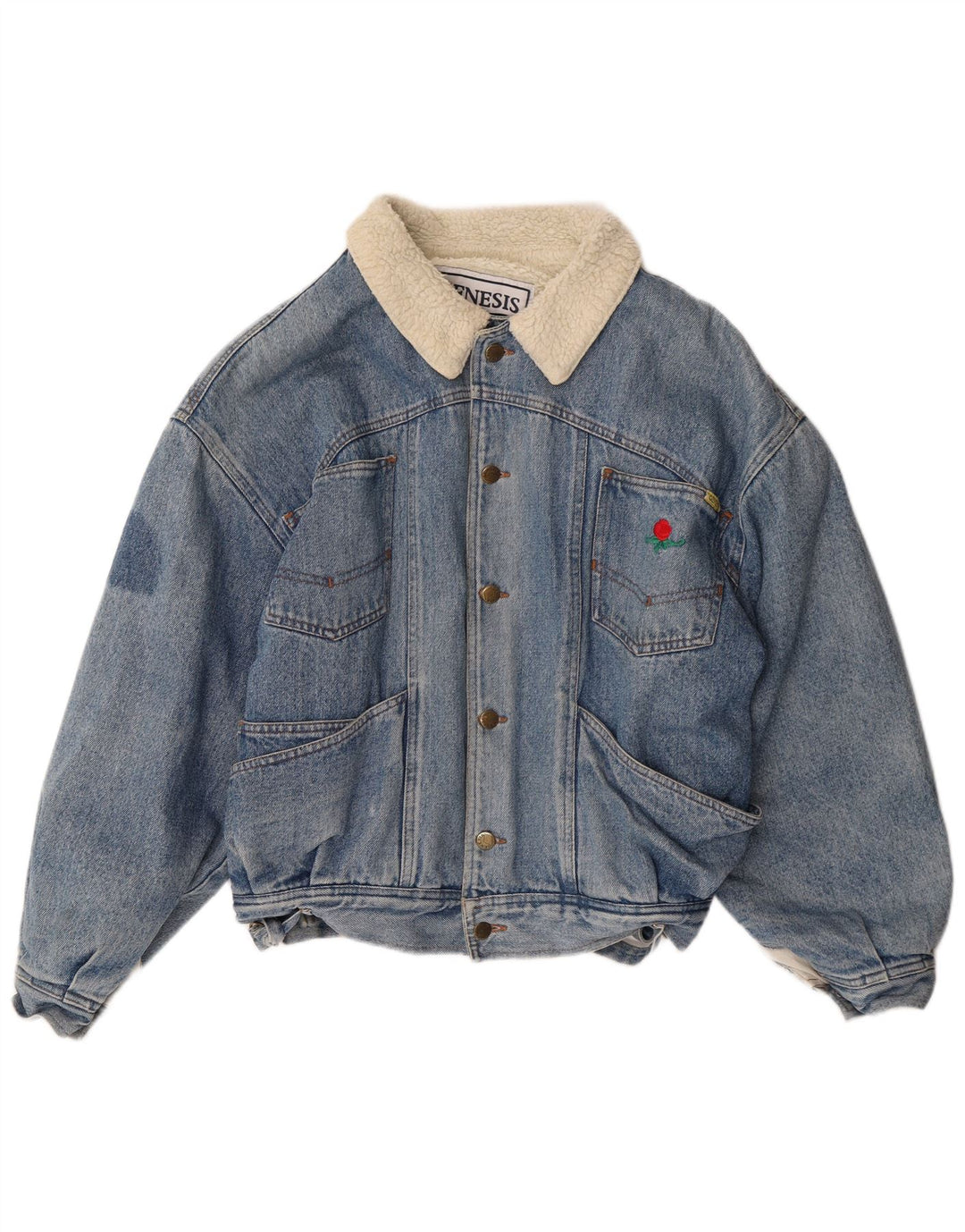 Vintage Sherpa denimjakke til mænd mellemblå