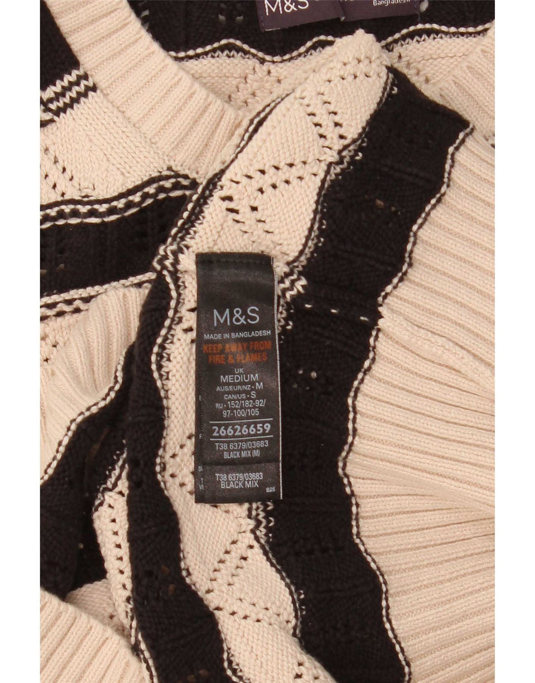Marks & Spencer Damevest Tank Top UK 14 Medium Beige Stribet Bomuld