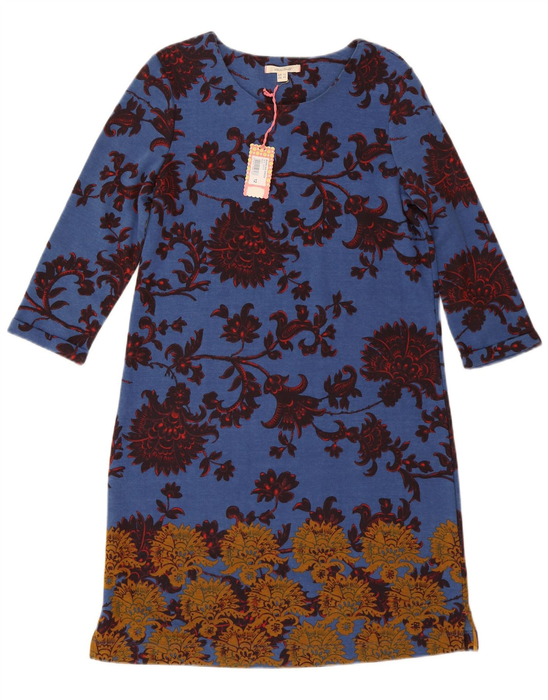 WHITE STUFF Kvinders 3/4-ærmede skedekjole UK 12 Medium Blue Floral