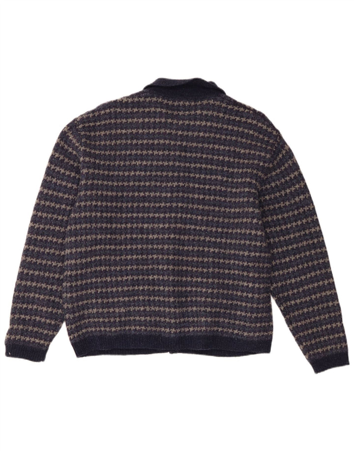 Eddie Bauer Dame cardigan Sweater UK 14 Medium Navy Blue Houndstooth Uld