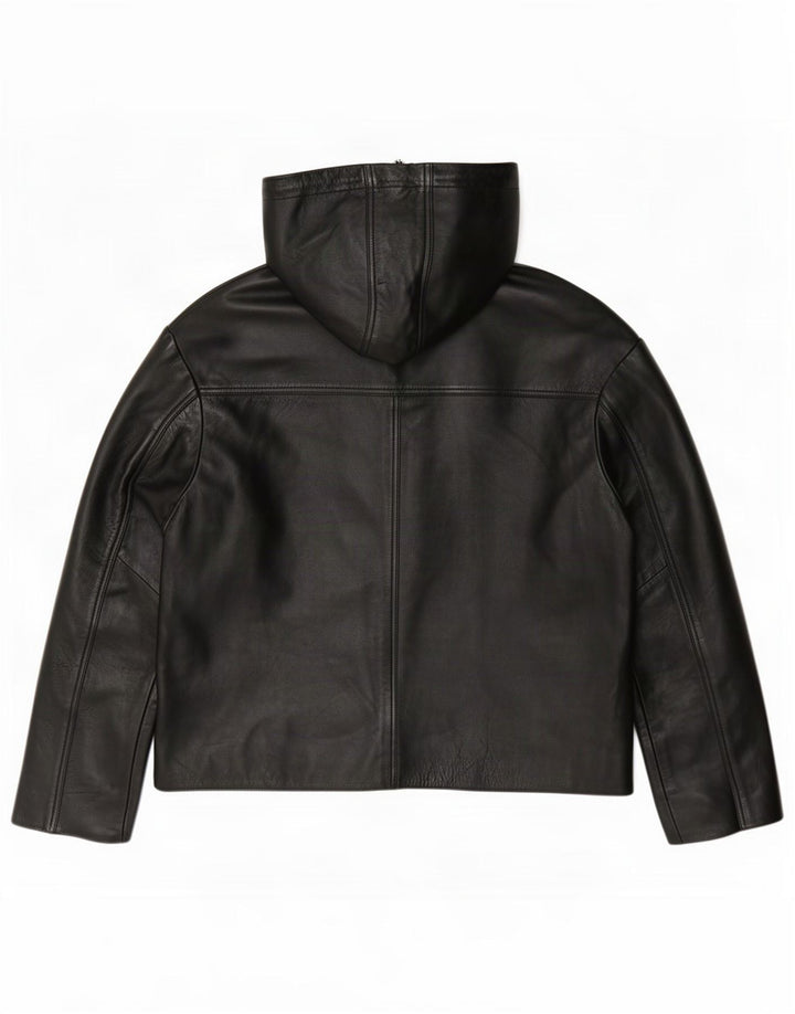 Selected Femme Dame Hætte Læderjakke EU 38 Medium Sort