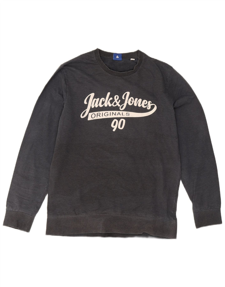Jack & Jones grafisk sweatshirt til mænd, stor grå bomuld