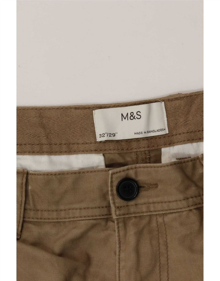 Marks & Spencer Herre Straight Cargo Bukser W32 L29 Beige Bomuld