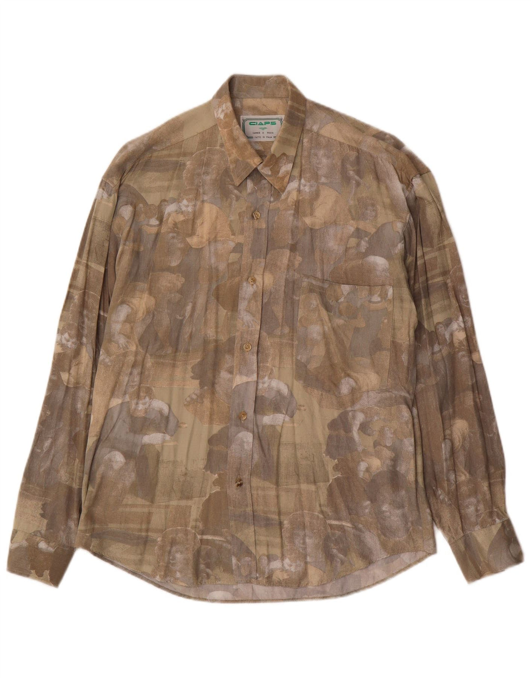 Vintage Herre grafisk skjorte Medium Khaki Viscose