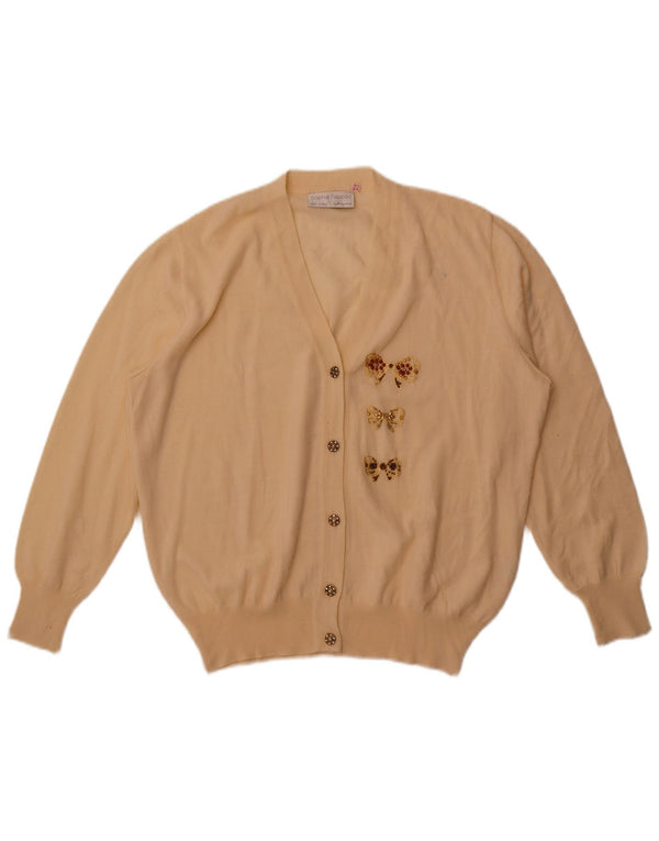 Vintage dame cardigan sweater UK 22 2XL Off White Merino uld