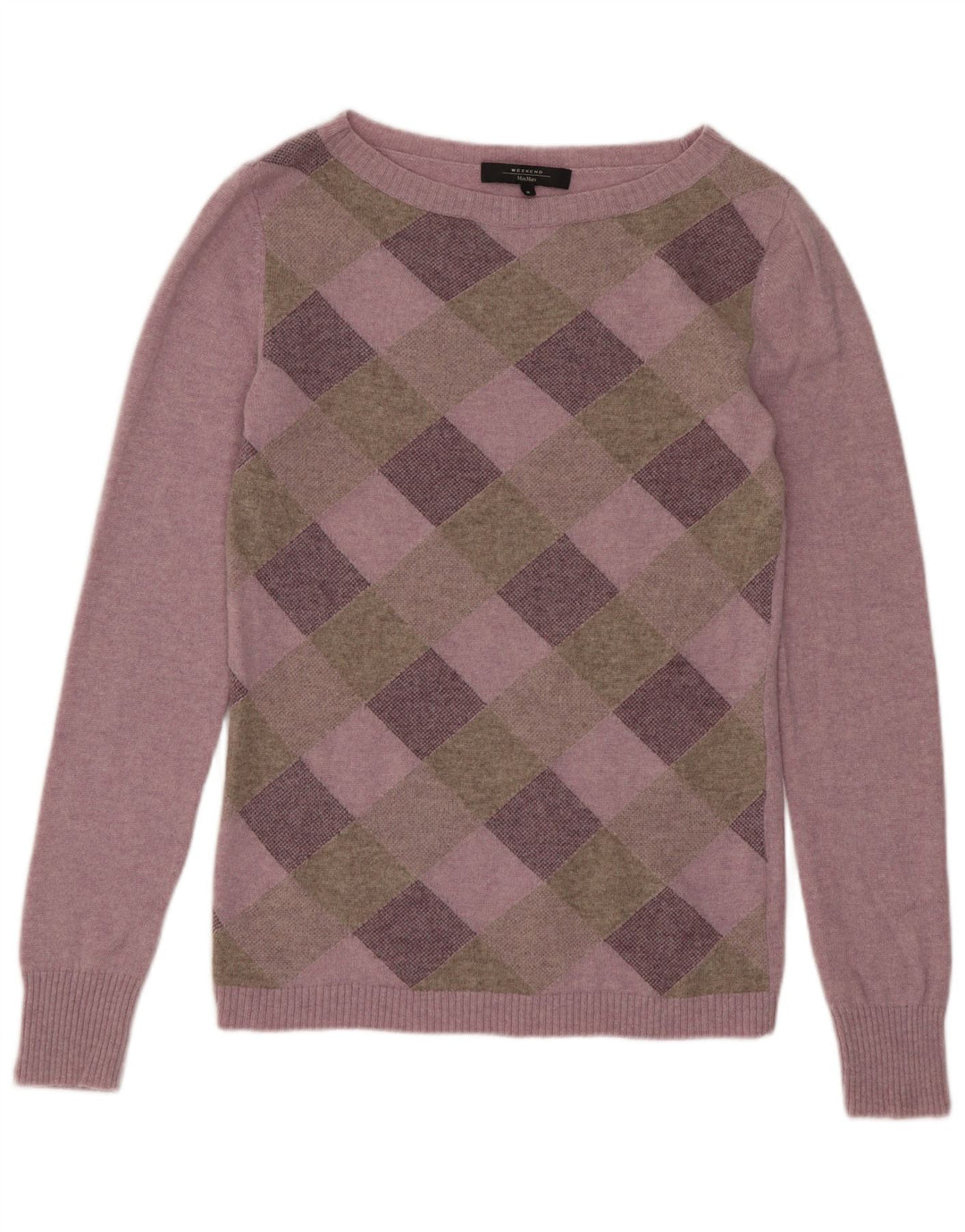 Max Mara Dame Weekend Boat Neck Jumper Sweater UK 12 Medium Purple Check