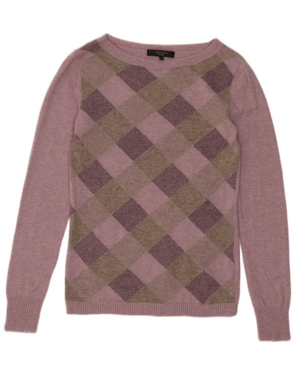 Max Mara Dame Weekend Boat Neck Jumper Sweater UK 12 Medium Purple Check
