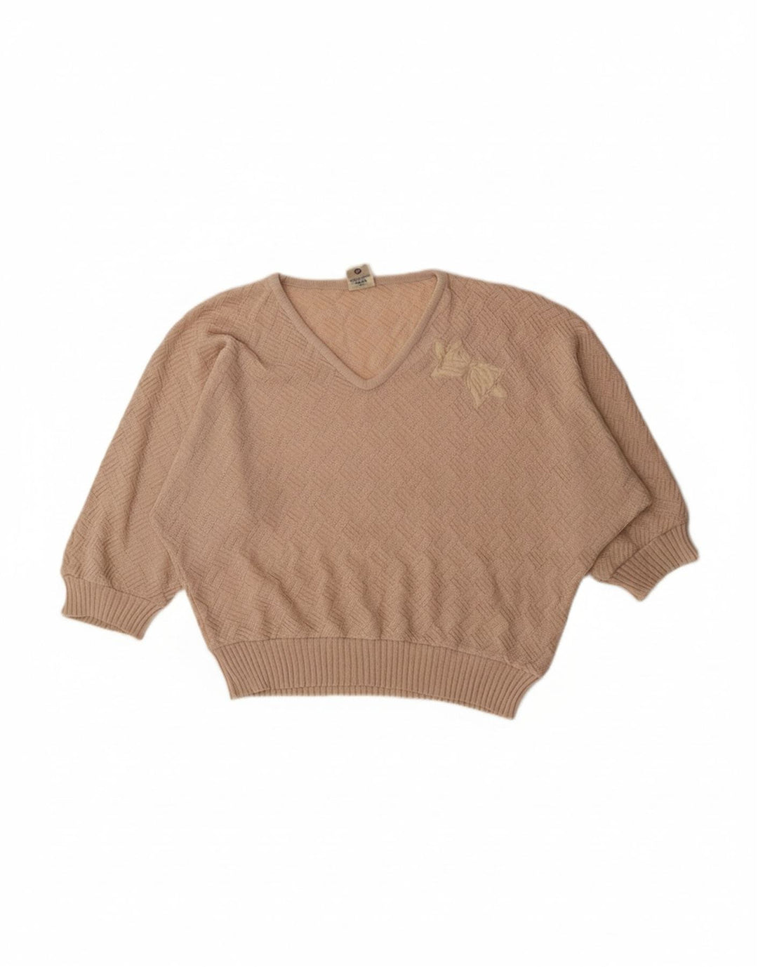 C & A Womens Batwing V-Neck Jumper Sweater EU 42 Large Beige Acrylic
