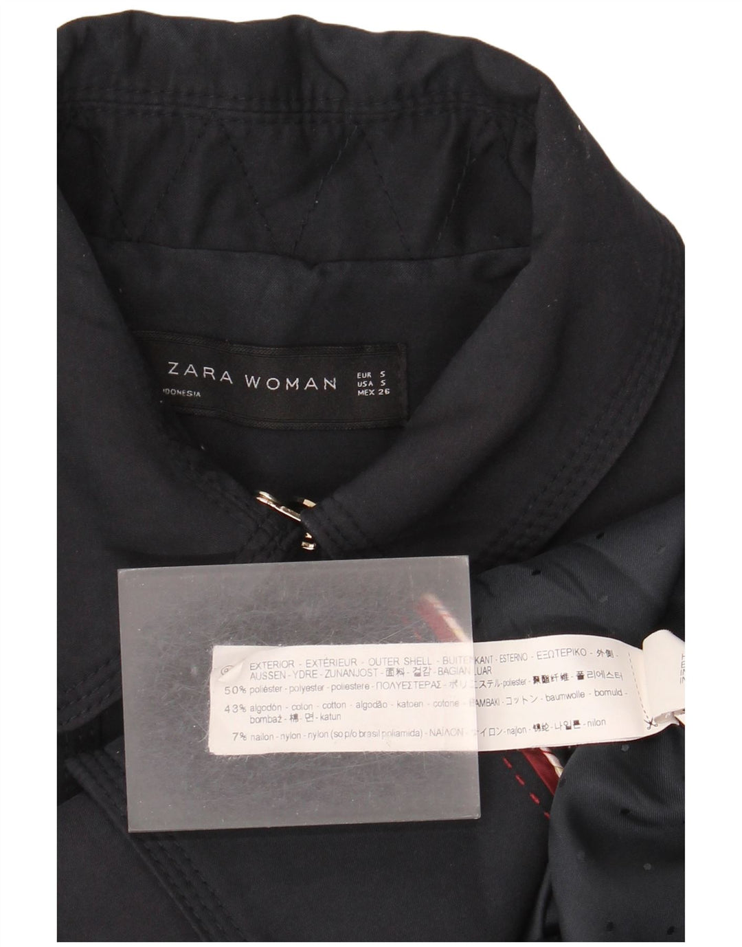 Zara Dame Dobbeltradet Trench Coat UK 10 Small Navy Blue Polyester