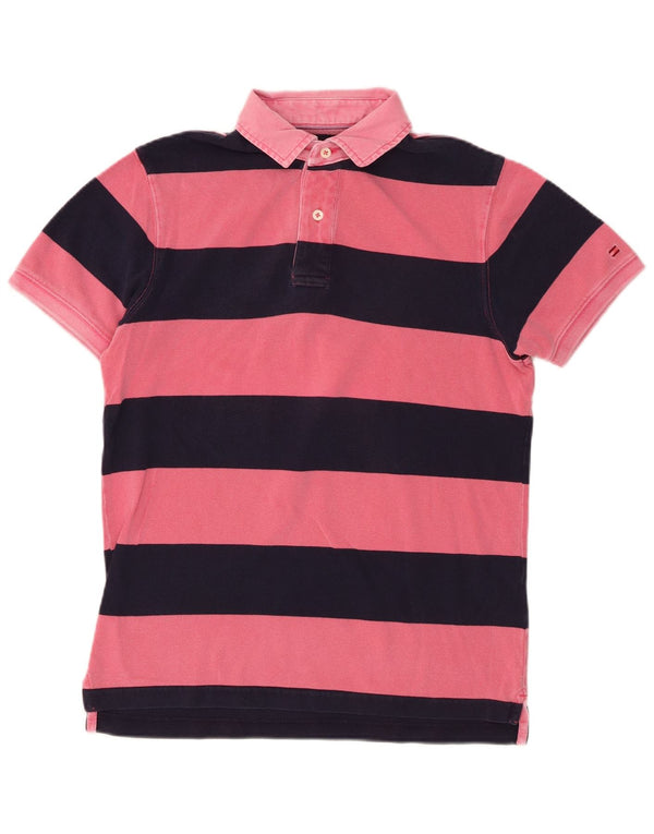 Tommy Hilfiger Herre Slim Fit Rugby Polo Shirt Medium Pink Stribet Bomuld