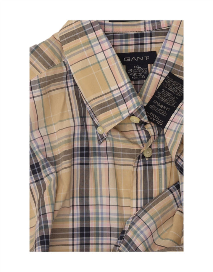 GANT Mens Short Sleeve Shirt XL Beige Check Cotton