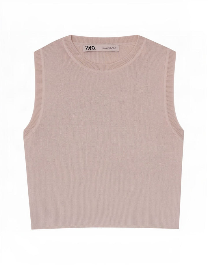 Zara Womens Crop Vest Top UK 12 Medium Beige