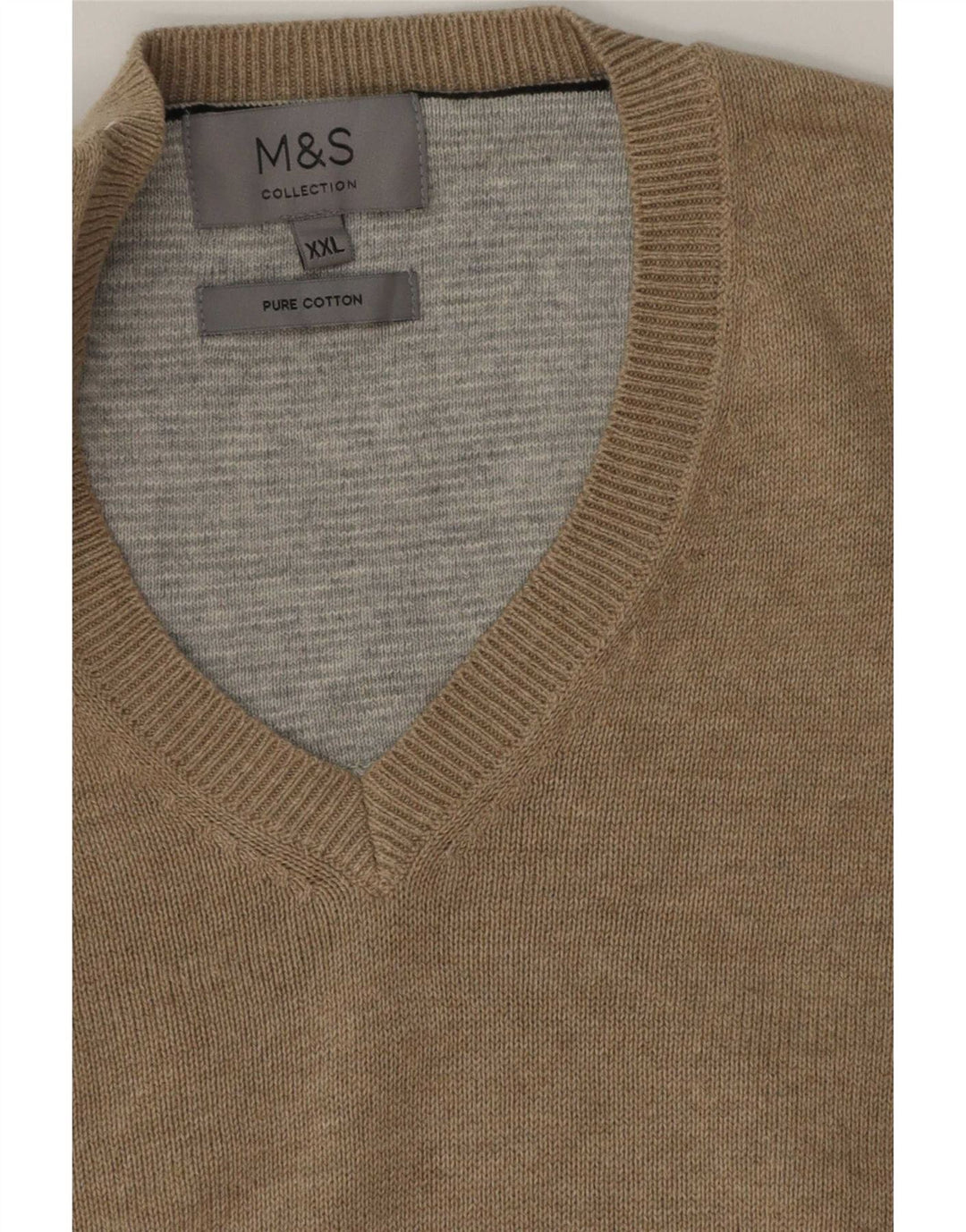Marks & Spencer Herre V-hals sweater 2XL Beige Bomuld