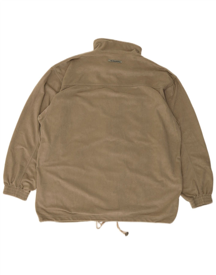Diadora Herre Velour Træningsdragt Top Jakke UK 42 Stor Khaki Polyester