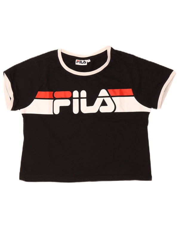 Fila Dame Grafisk T-Shirt Top UK 10 Small Black Colourblock Bomuld
