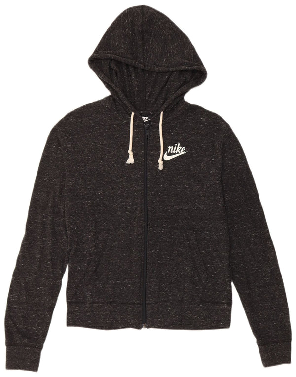 Nike Dame Crop Hættetrøje Sweater UK 6 XS Sort Flecked Bomuld