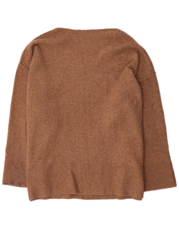 Zara Dame Oversized Boat Neck Jumper Sweater UK 16 Stor Beige Akryl