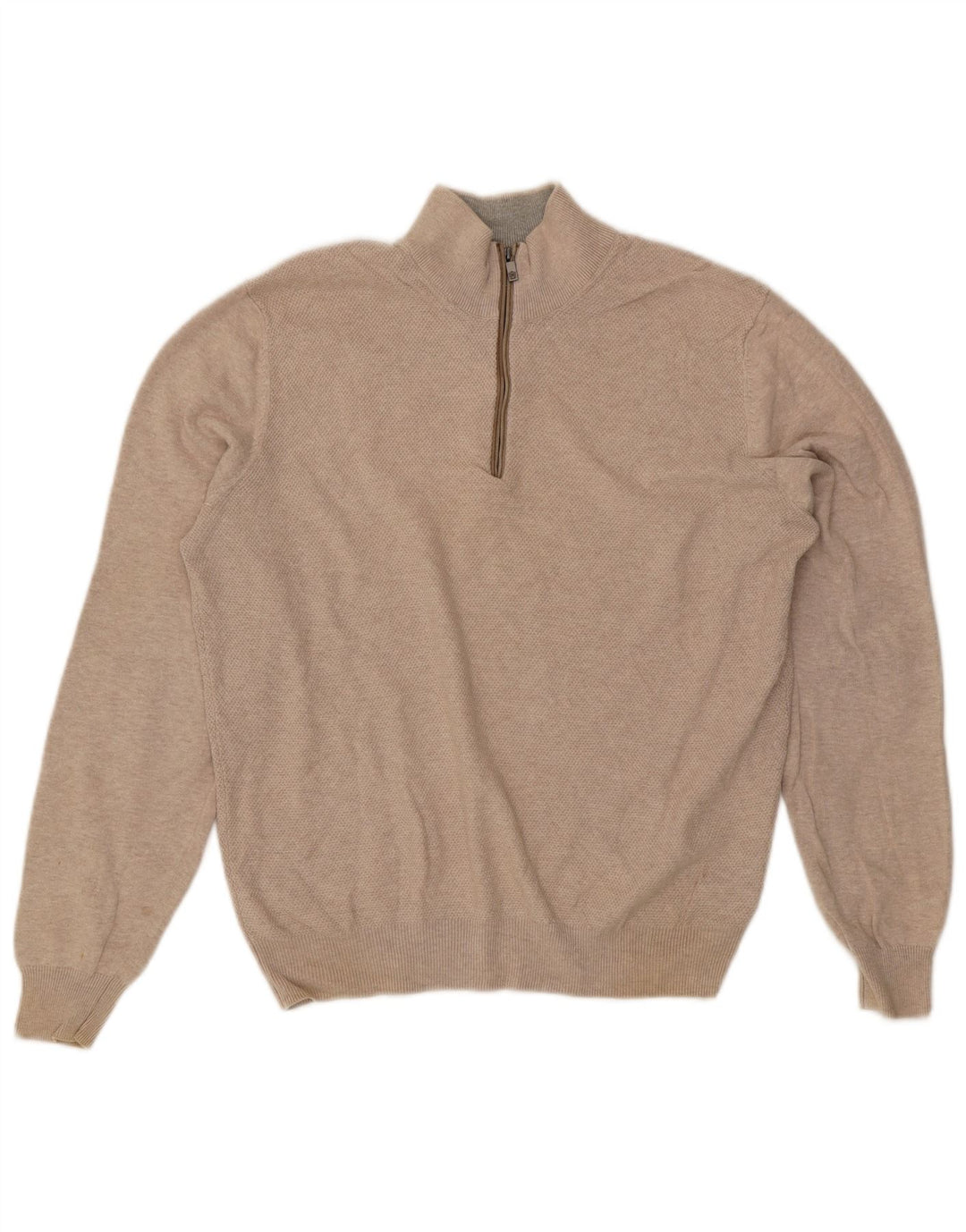 Massimo Dutti Herre Zip Neck Jumper Sweater Medium Beige Bomuld