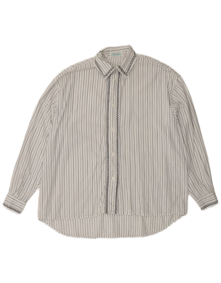 BENETTON Womens Overshirt Shirt UK 14 Medium White Striped