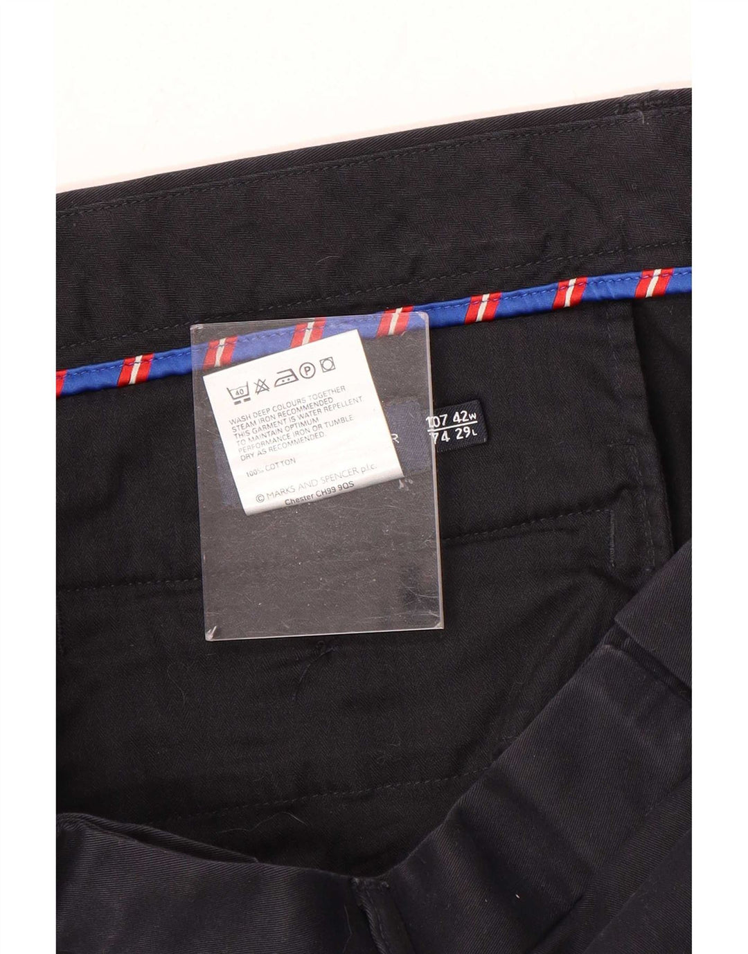 Marks & Spencer Herre Blue Harbor Pegged Suit Bukser W42 L29 Navy Bomuld