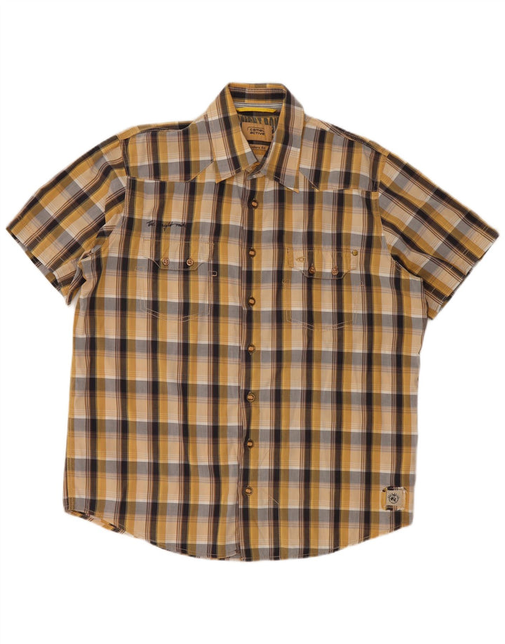 CAMEL ACTIVE Mens Modern Fit Short Sleeve Shirt Large Beige Check Cotton
