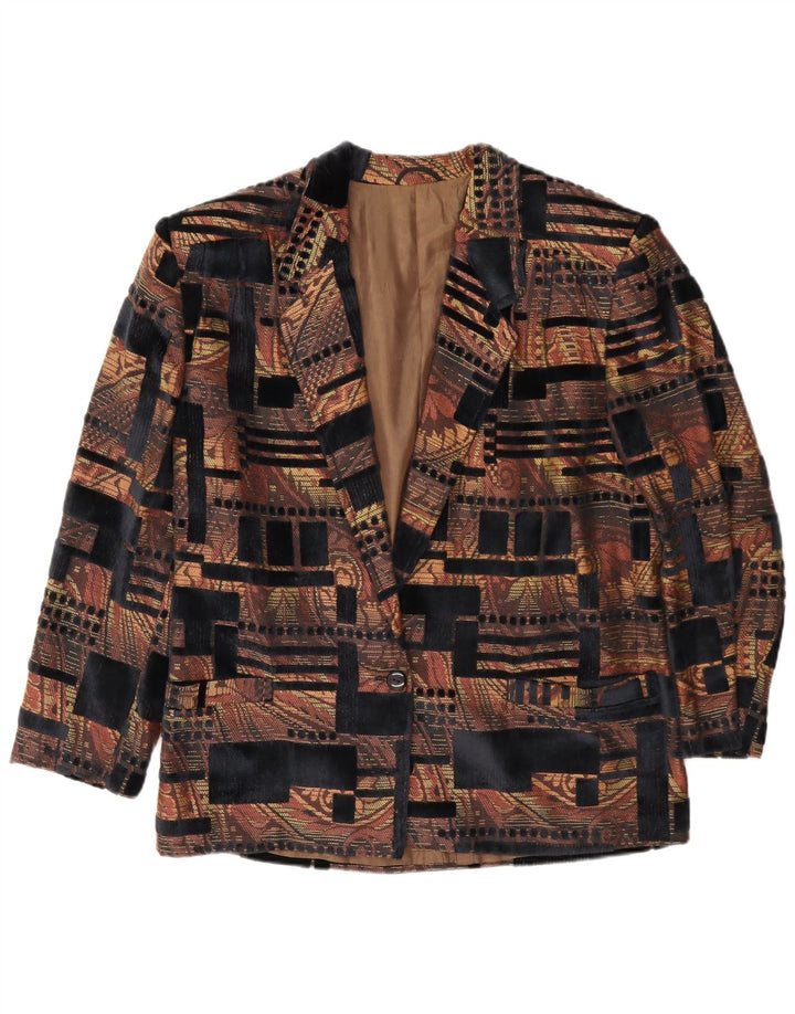 Vintage Dame 1 Knap Blazer Jakke UK 16 Stor Flerfarvet Geometrisk