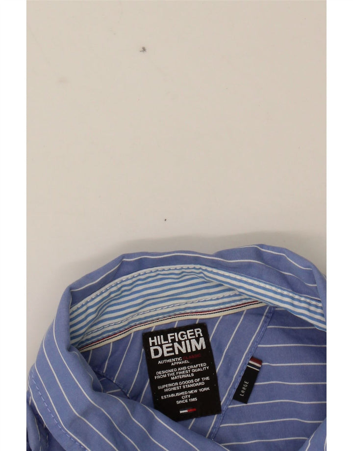 TOMMY HILFIGER Mens Shirt Large Blue Striped Cotton Vintage Tommy Hilfiger and Second-Hand Tommy Hilfiger from Messina Hembry 