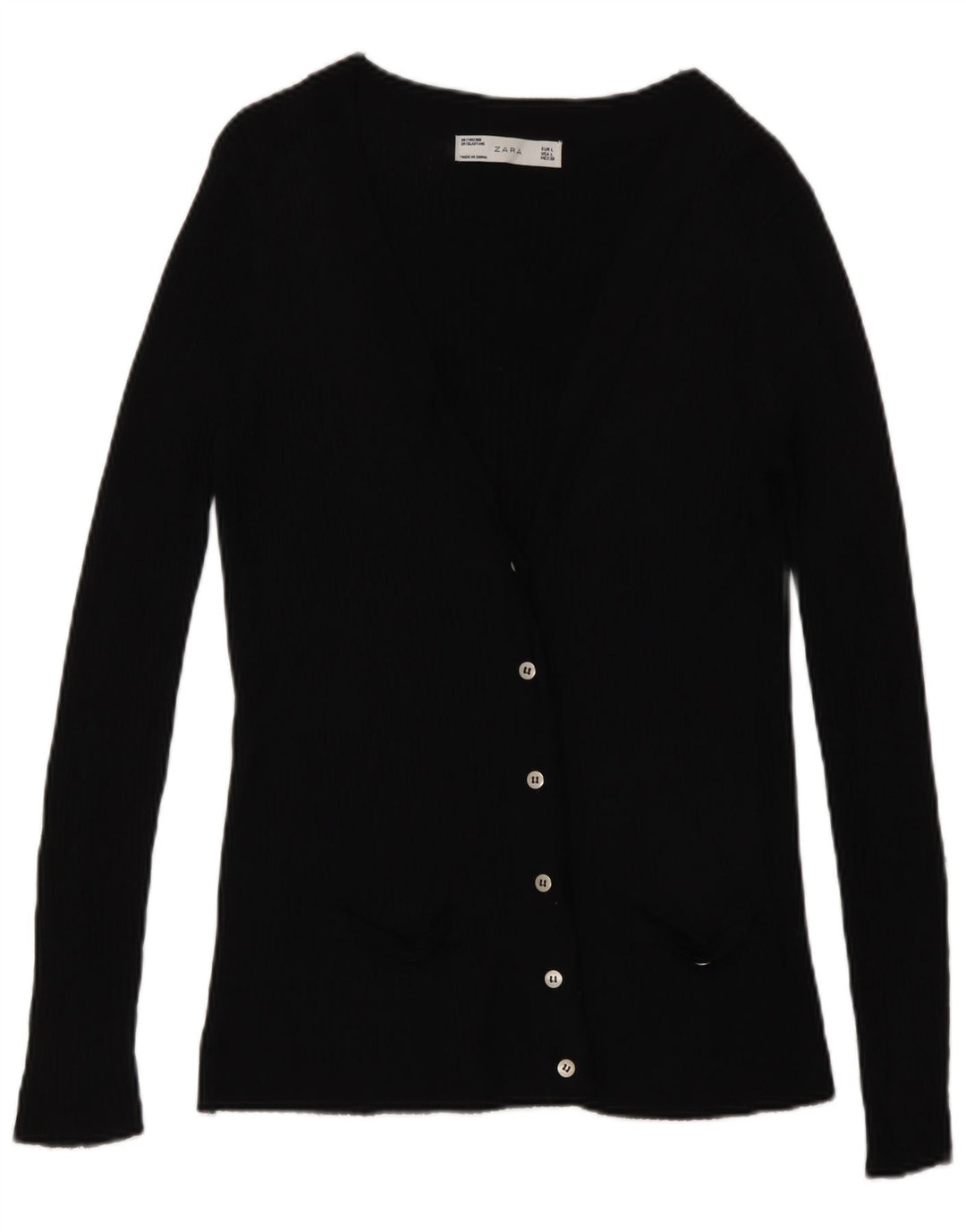 Zara Dame Cardigan Sweater UK 14 Stor Sort Viscose