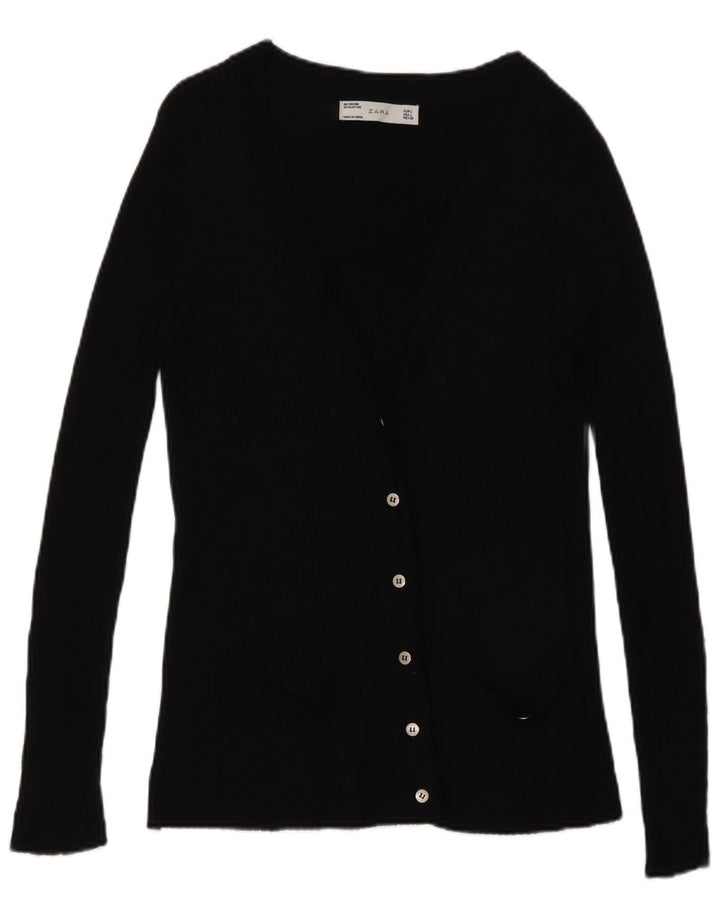 Zara Dame Cardigan Sweater UK 14 Stor Sort Viscose