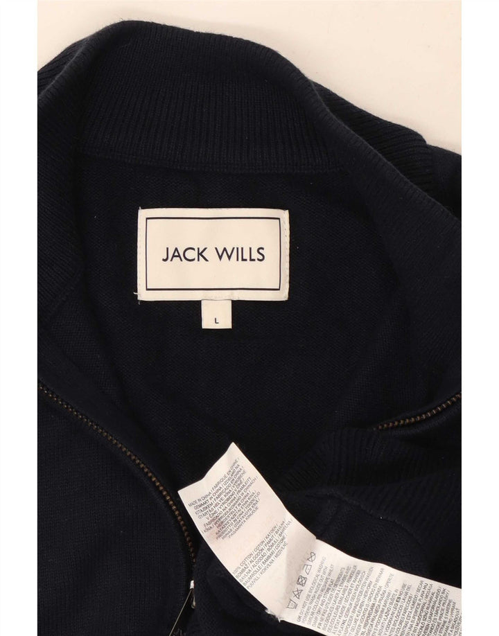 Jack Wills Herre Zip Neck Jumper Sweater Stor Marineblå Bomuld