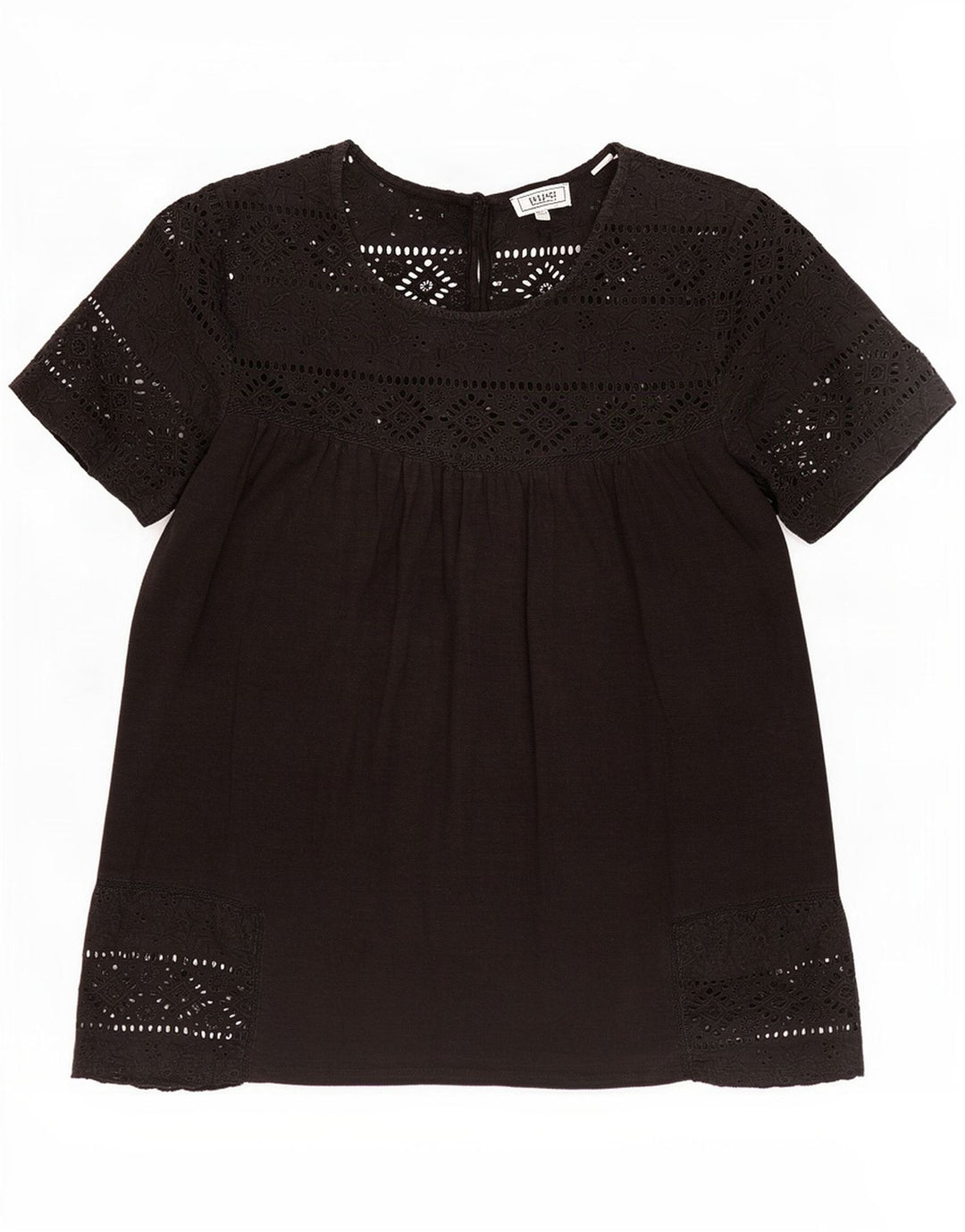 Fat Face Dame Bluse Top UK 10 Small Black Floral Bomuld