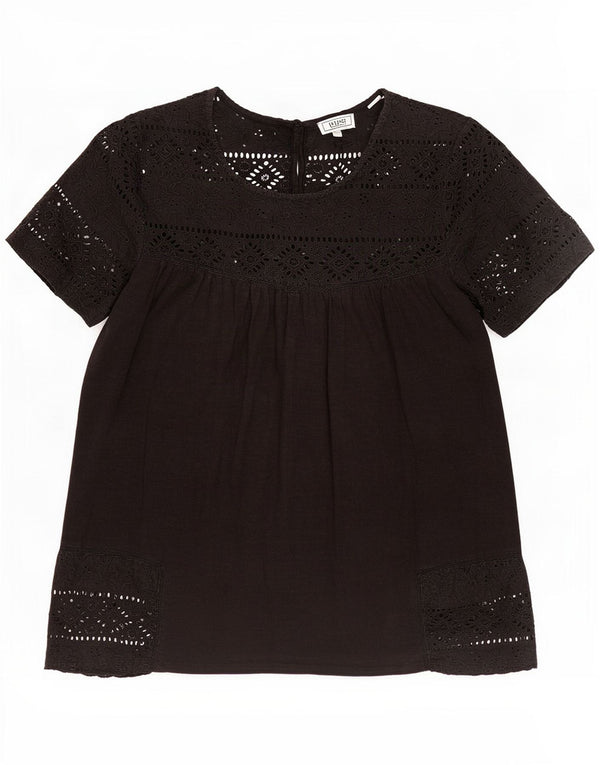 Fat Face Dame Bluse Top UK 10 Small Black Floral Bomuld