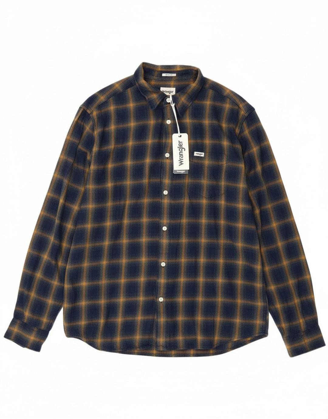 Wrangler Herre Regular Fit Flanellskjorte Stor marineblå ternet bomuld