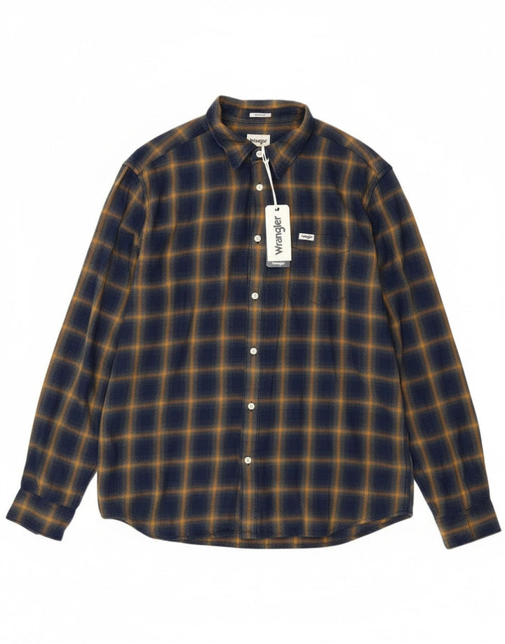 Wrangler Herre Regular Fit Flanellskjorte Stor marineblå ternet bomuld