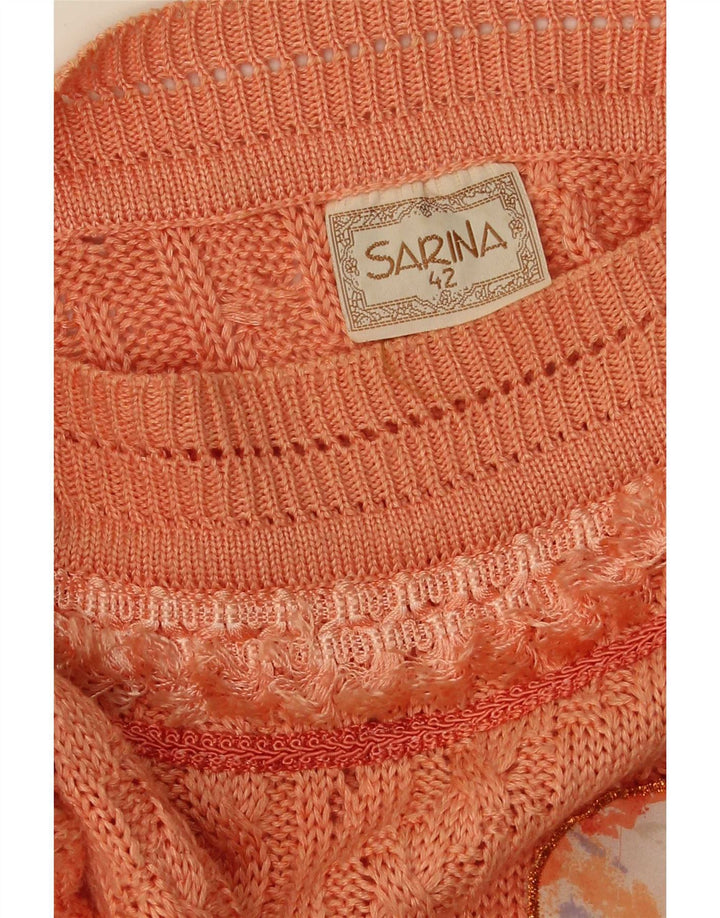 Vintage Dame Grafisk Boat Neck Jumper Sweater IT 42 Medium Orange