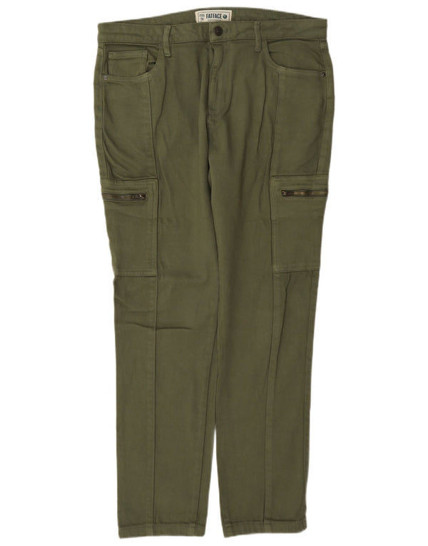Fat Face Dame Højtaljede Cargo Bukser UK 14 Large W36 L30 Khaki Bomuld
