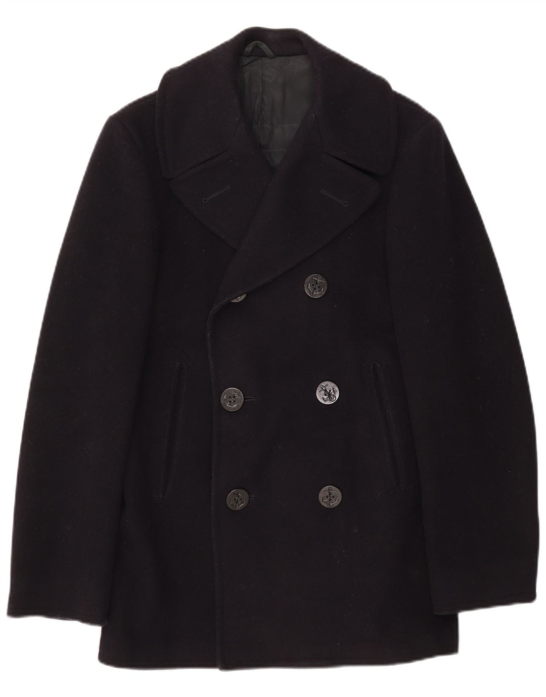 Vintage Herre Pea Coat UK 34 XS Marineblå Uld