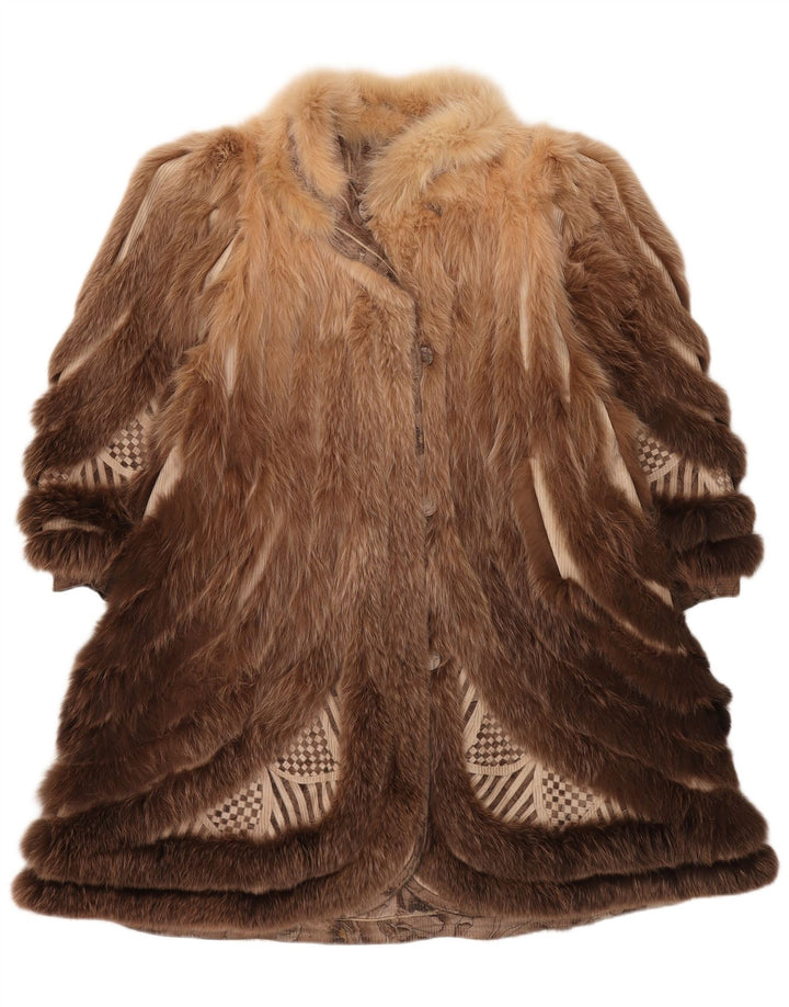 VINTAGE Dame imiteret Pels Vendbar Overfrakke UK 18 XL Brun Blomster