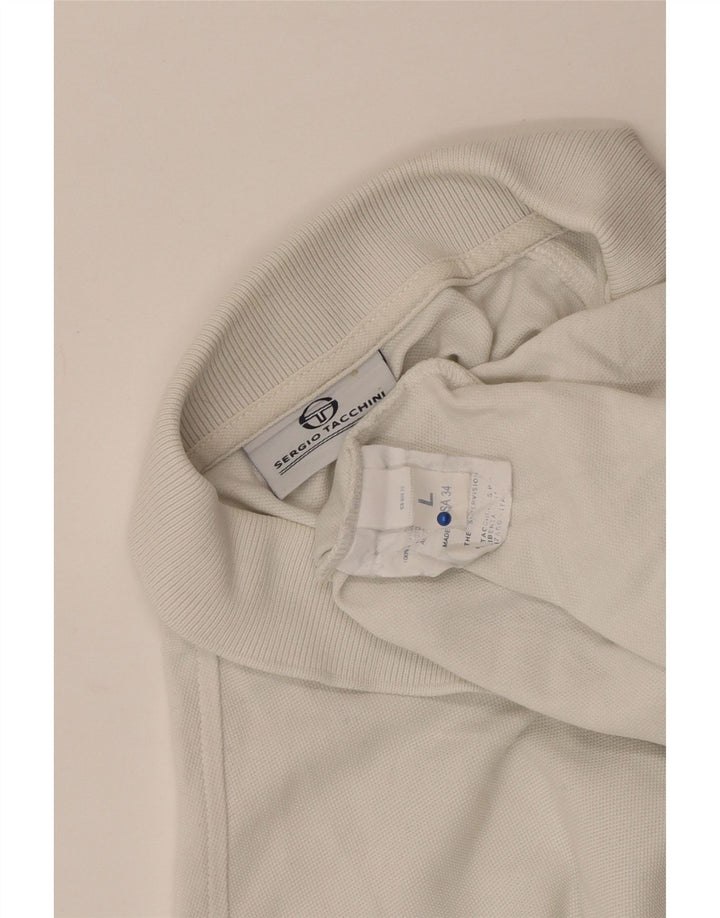 Sergio Tacchini herre poloskjorte stor hvid stribet bomuld
